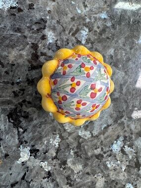 Round Floral Cottage Mackenzie Childs Knob Yellow Blue Red